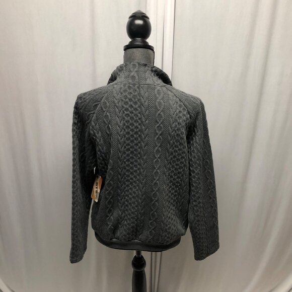 Gray Cable Knit Pullover Sweatshirt Women Size Medium Kangaroo Pocket Snaps NEW - Picture 6 of 10